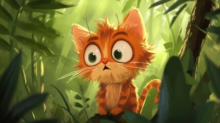 Cute orange kitten in jungle