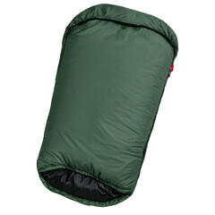 Green rolled sleeping bag for camping, hiking, or outdoor adventures