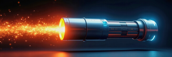 Futuristic device emitting bright sparks and energy in a dark environment during a science fiction event