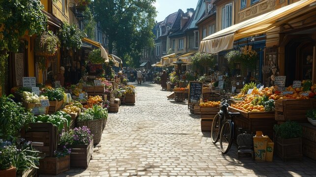 Fototapeta Charming European Market Street