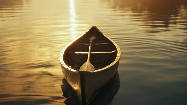 A small boat floats on the surface of the water, providing a serene and peaceful scene