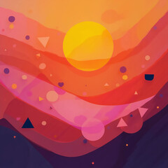 Vibrant Abstract Sunset with Geometric Shapes, Generate AI