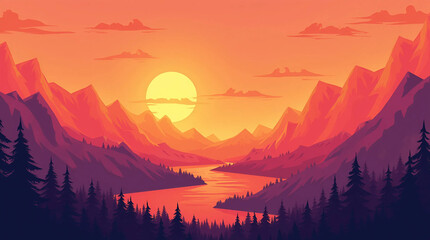 Vibrant Abstract Sunset with Geometric Shapes, Generate AI