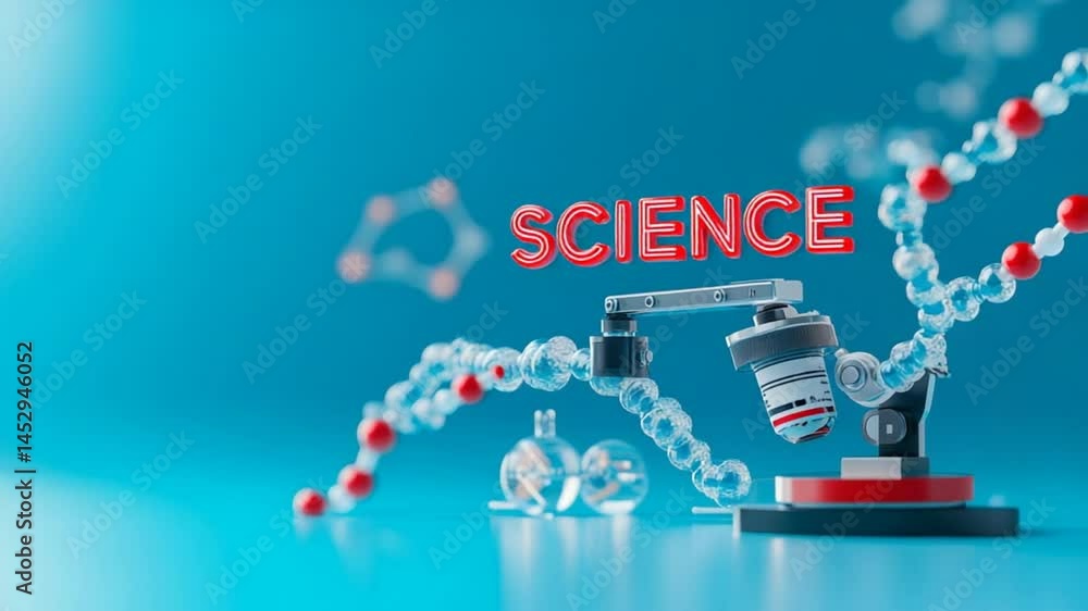 Poster laboratory environment with science equipment and text representing scientific research and discover