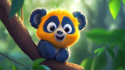 Cute, fluffy panda cub in a jungle setting