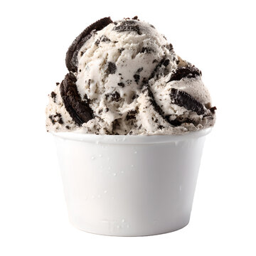 oreo cookie ice cream scoop in paper cup on transparent background