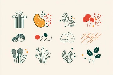 Vegetable elements icons in thin contour techniques vector style on light background