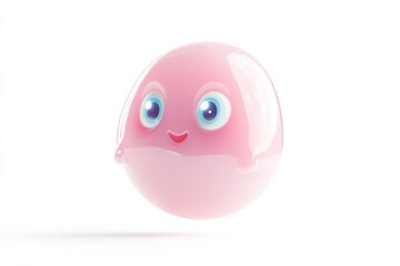 Fototapeta premium A cute, glossy, pink, spherical character with big blue eyes and a small smile on a white background.
