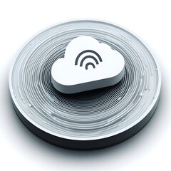 Monochrome Cloud Symbol on Circular Digital Pad with Network Texture