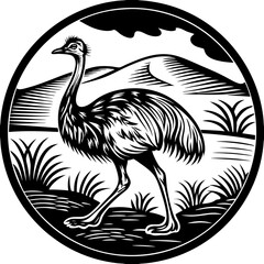 Obraz premium Minimalist vector of an Australian Emu walking through a red desert landscape, perfect for nature and wildlife designs.