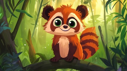 Cute red panda in lush jungle