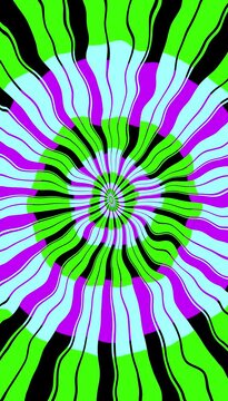 vertical background animation wavy colorful concentric 4k radiating zooming out distorted deformed circles rings from center to border, hypnotic spiral, psychedelic abstract and optical illusion