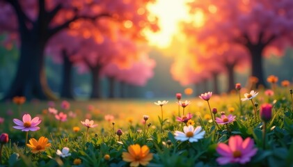 Obraz premium Abstract blurred nature scene, vibrant colors, bokeh, muted