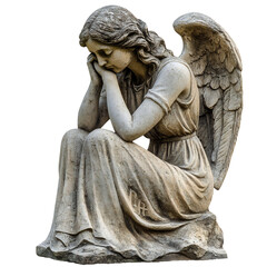 Angel Statue Sitting on Rock Isolated on Transparent Background