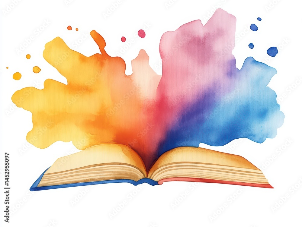 Aufkleber open book with colorful splash of paint representing creativity and imagination concept in digital a