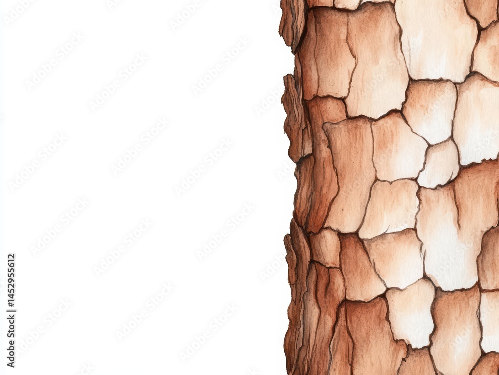 Poster detailed close-up of natural tree bark texture with unique patterns and earthy tones on a white back