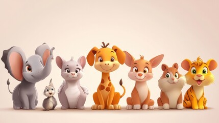 Cute cartoon animals in a row (106)