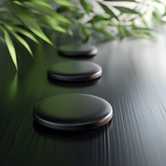 Serene Spa Stones and Bamboo Leaves: Zen Wellness Background