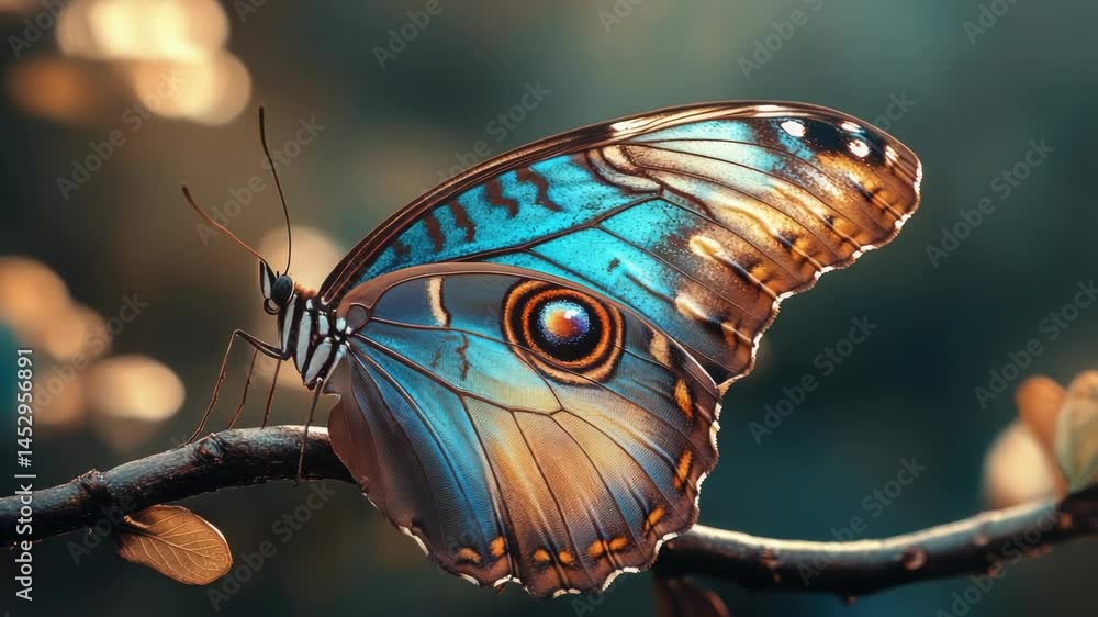 Poster a close-up shot of a colorful butterfly perched on a tree branch