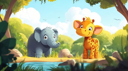 Jungle friends by a stream