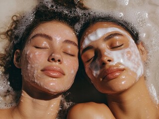 In a serene setting, a young woman takes pleasure in applying a refreshing facial mask for her skins health