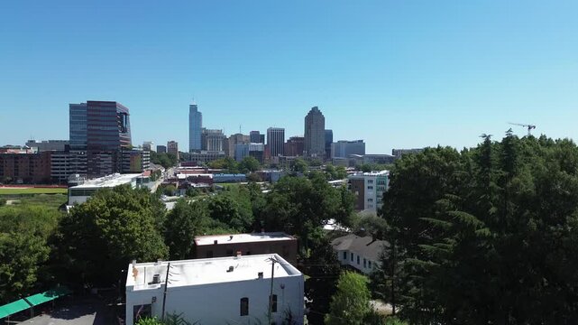Rising shot of Raleigh skyline
