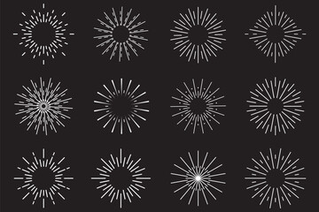 Radial circle lines. Circular radiating lines geometric element. Sun star rays symbol. Abstract geometric shapes. Design element. Vector illustration isolated on white background.