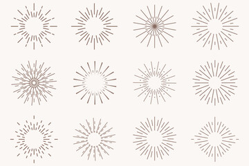 Radial circle lines. Circular radiating lines geometric element. Sun star rays symbol. Abstract geometric shapes. Design element. Vector illustration isolated on white background.