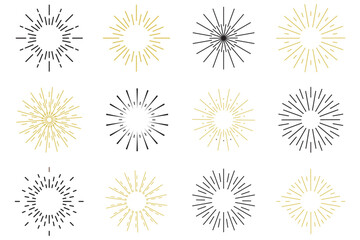 Radial circle lines. Circular radiating lines geometric element. Sun star rays symbol. Abstract geometric shapes. Design element. Vector illustration isolated on white background.