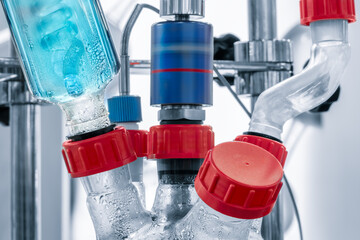 Chemical glass reactor for scientific experiments in pharmaceutical factory or laboratory