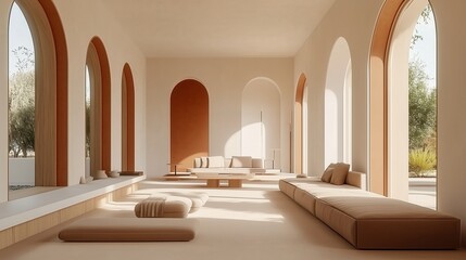 Minimalist Living Room with Archways and Natural Light