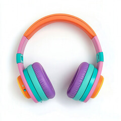 Colorful headphones on a clean, simple isolated on a white background