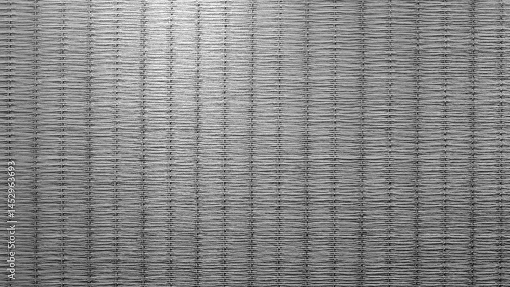 Poster A grey and white woven fabric with a striped pattern. stripes are of varying sizes and arranged in such a way as to create a sense of depth and texture. background is lit from above