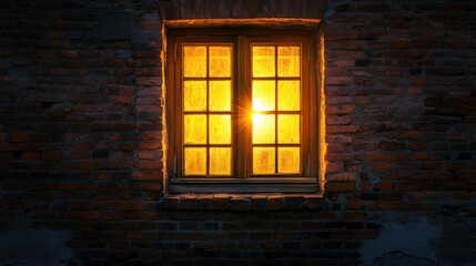 Obraz premium Illuminated Window in Brick Wall at Night