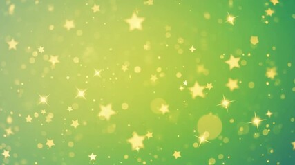 Golden stars twinkling and slowly falling on a soft green gradient background