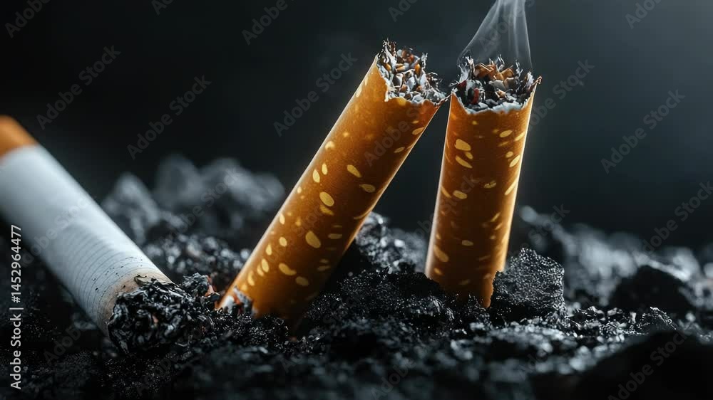 Poster Two cigarette butts lying on top of a pile of ash