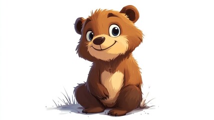 Obraz premium Cute cartoon bear sitting, looking friendly