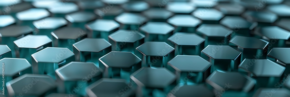 Aufkleber abstract background of metallic hexagonal shapes with a cool blue/teal technological glow. futuristi