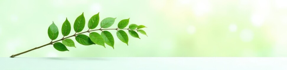 A large branch with many leaves against a bright white surface, green, simple