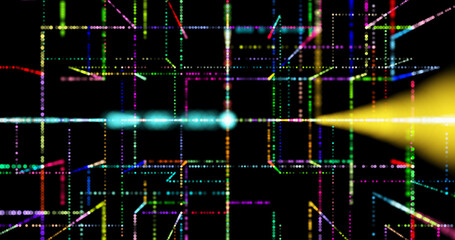 3D abstraction with cubes symbolizing quantum computing, blockchain and server technologies. Futuristic design reflecting big data processing and artificial intelligence.
