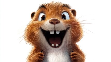 Happy cartoon groundhog close-up