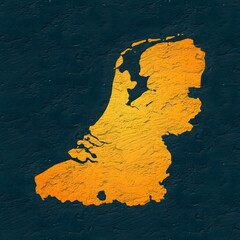 Netherlands yellow map on isolated greenish textured background. High quality coloured map of Netherlands.