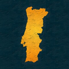 Portugal yellow map on isolated greenish textured background. High quality coloured map of Portugal.