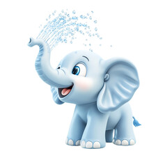 Cartoon Elephant Spraying Water Trunk Isolated on Transparent Background