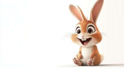 Obraz premium Cute cartoon bunny, happy and sitting