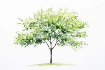 Obraz premium Watercolor painting of a tree with green leaves on white paper