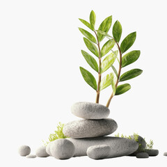 Serene Zen Garden Stacked Stones and Lush Greenery