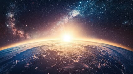 Majestic sunrise over a celestial orb.