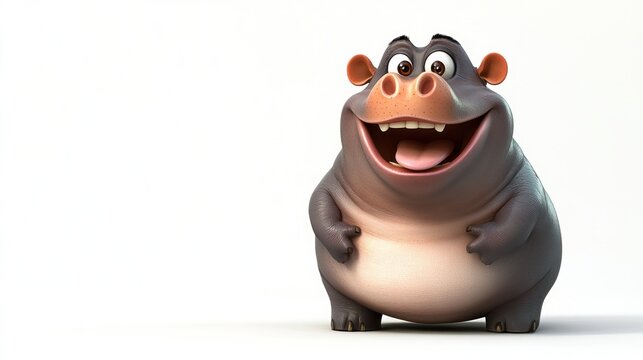 Cartoon hippopotamus, joyful expression