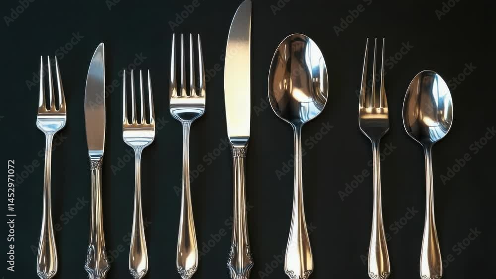 Poster a collection of silverware featuring forks and spoons, useful for everyday use or as a decorative pi